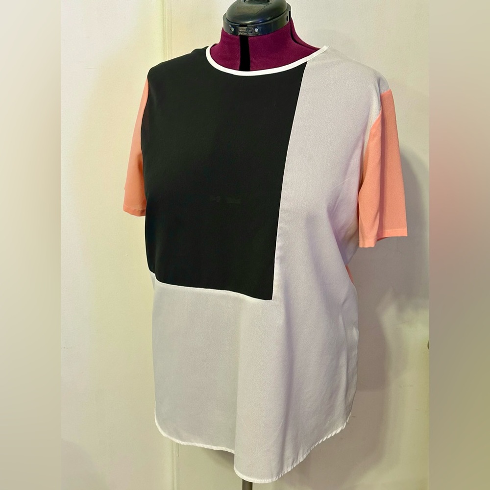 Black, White, and Coral Tee Blouse